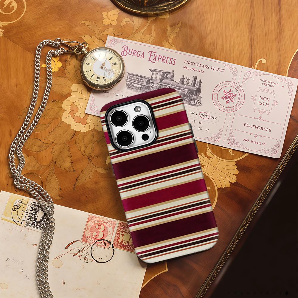 Burgundy Stripe Elegance Phone Case for IPhone 16 15 14 13 12 11 X XS XR XSMAX 7 8 Pro Max Plus Double-layer Back Cover