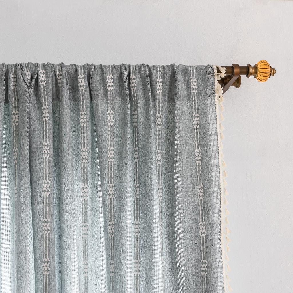 Curtain Finished Embroidery Stripes Hollow Tan Bedroom Jacquard Kitchen Small Window Short Curtain
