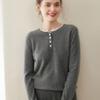 Autumn/Winter 2025 Women's Cashmere Sweater: Round Neck, Button-Up, Loose Fit, Color Block Long Sleeve Knit
