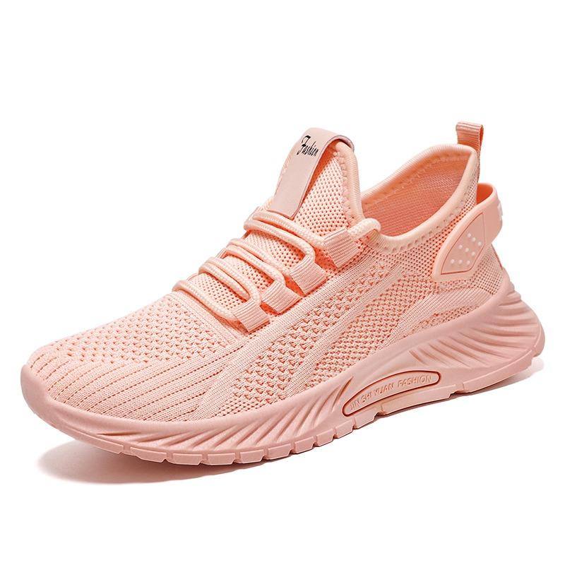Shoes Women's New Sports Shoes Large Size Breathable Running Shoes Flying Woven Breathable Women's Shoes Shallow Mouth Lace-up Mesh Shoes