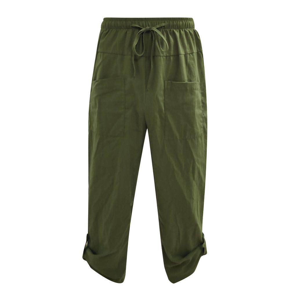 Linen Clothing For Men Easy Bodybuilding Motion Pants For Men Linen Pocket Color Cropped Trousers