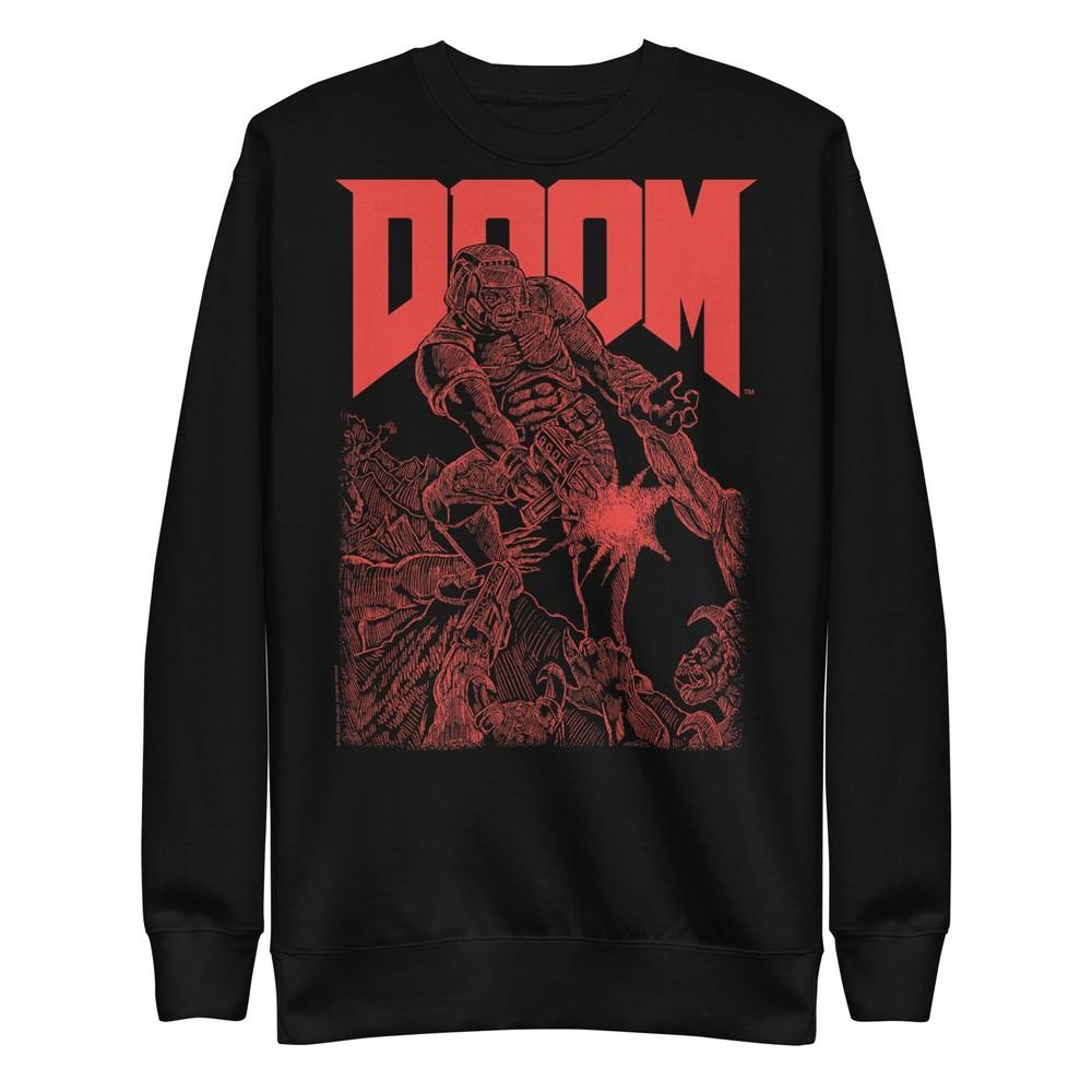 DOOM Красная Набросочная Обложка Ретро Видеоигра Футболка M