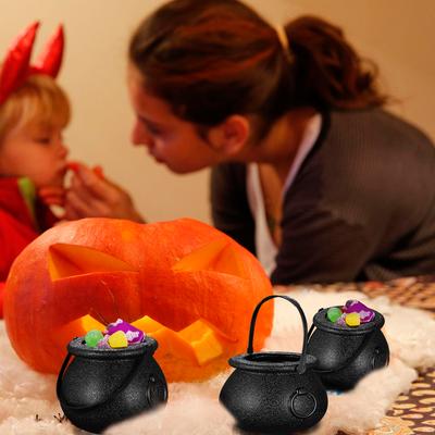 12pcs Candy Buckets Mini Trick or Treat Candy Holder Pot Witch Cauldron Pot Black Cauldron for Halloween Party Decor