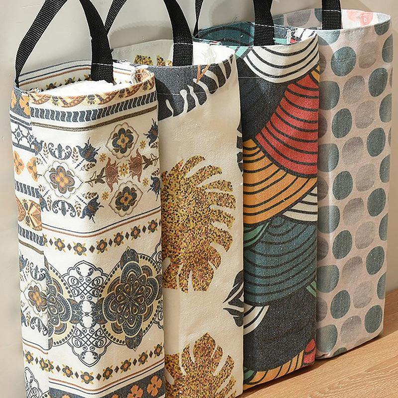Waste Bag Container Garbage Bag Holder Wall Hanging Large Capacity Pull Type Canvas Multipurpose Grocery Kitchen Supplies