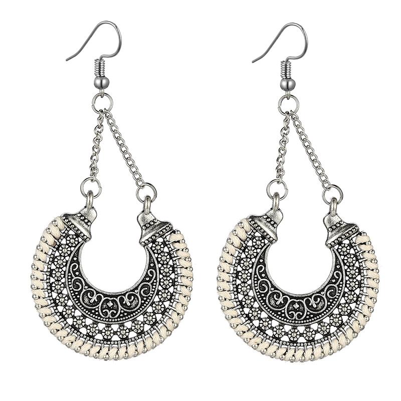 Bohemian Vintage Fashion Rope Wrap Earrings For Women Carved Hollow Geometric Drop Dangle India Earrings Boho Jewelry Wholesale