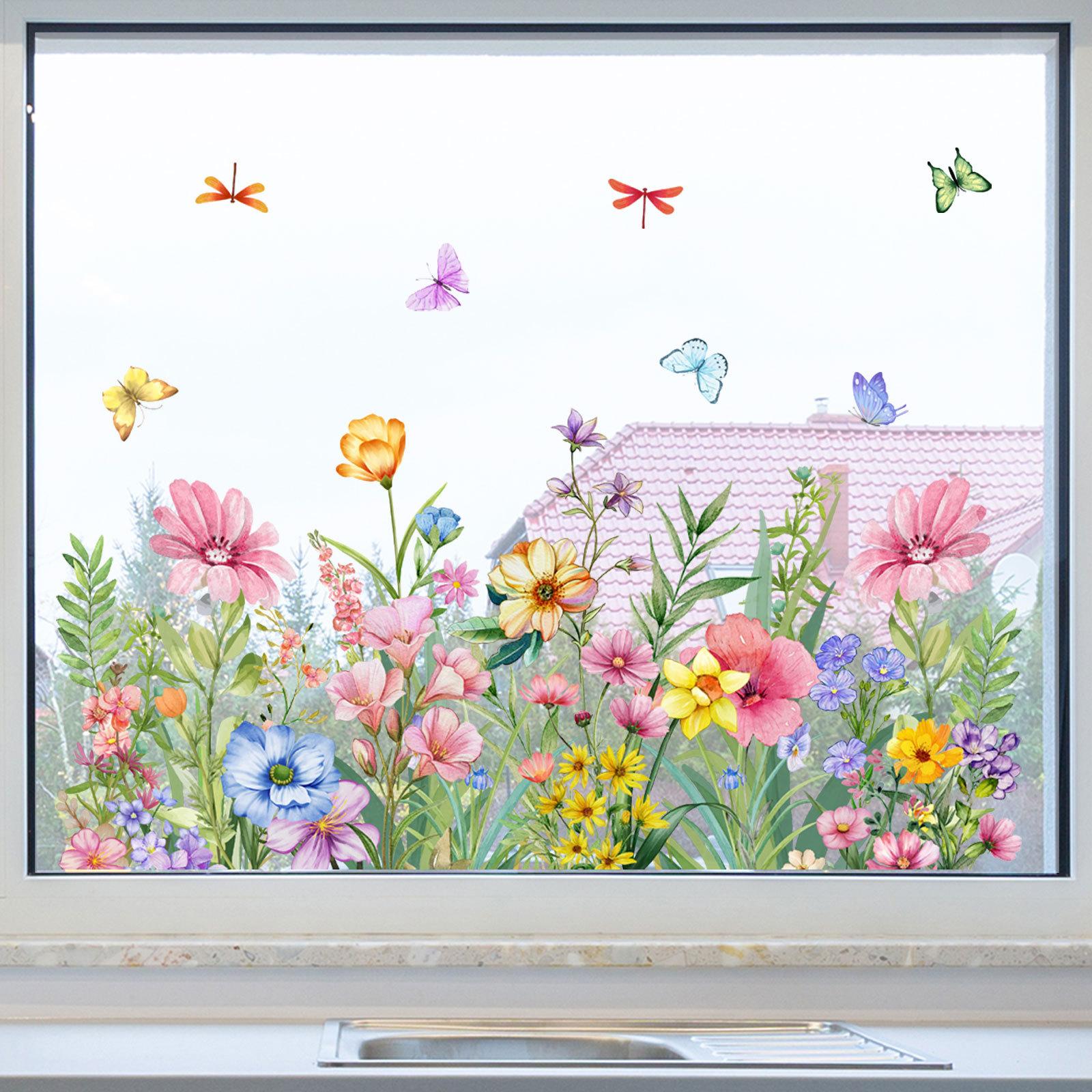 

Floral Window Clings Window Decals Easy Damp-apply Installation D18078--30*60cm