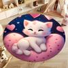 Charming Cat and Hearts Rug for Nursery Room round carpet for home sofa bedroom, gift