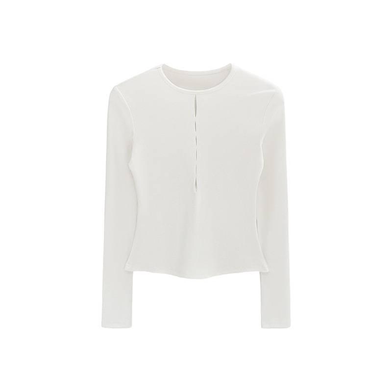 Damen Weißes Langarm-Basisshirt mit Hohlmuster - Herbst/Winter 2026 Kollektion
