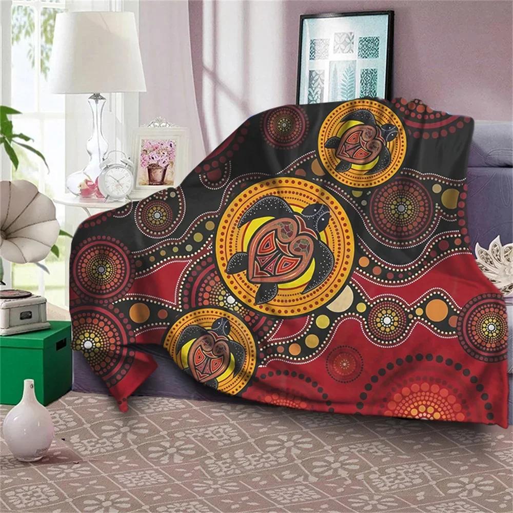 Aboriginal Australia Indigenous Turtles Blanket Winter Warm Queen Size Bed Sofa Fluffy Plush Blankets Throw Quilt Design Flannel
