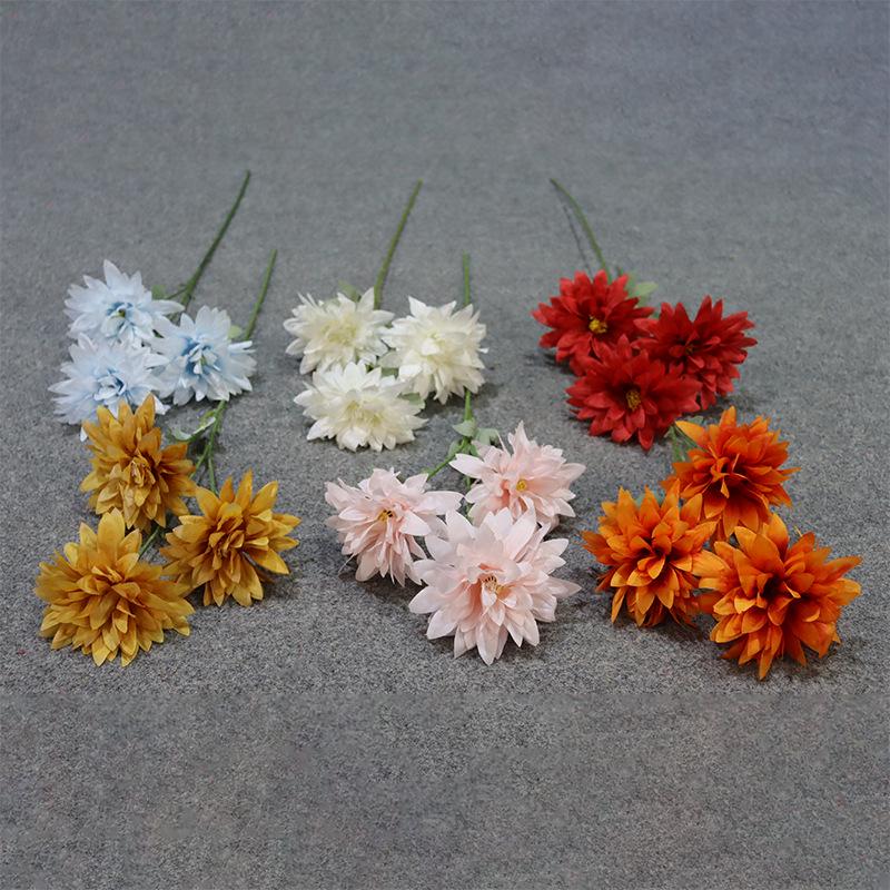Dahlia Silk Flower Arrangement: 3-Head Artificial Blossoms for Home, Wedding, or Window Display Decoration.