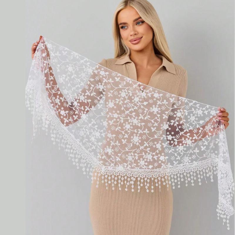 Tassel Triangle Shawl Lace Veil Scarf Bandana Church Prayer Wedding Mantilla Embroidered Headcovering Hijab Women Scarf
