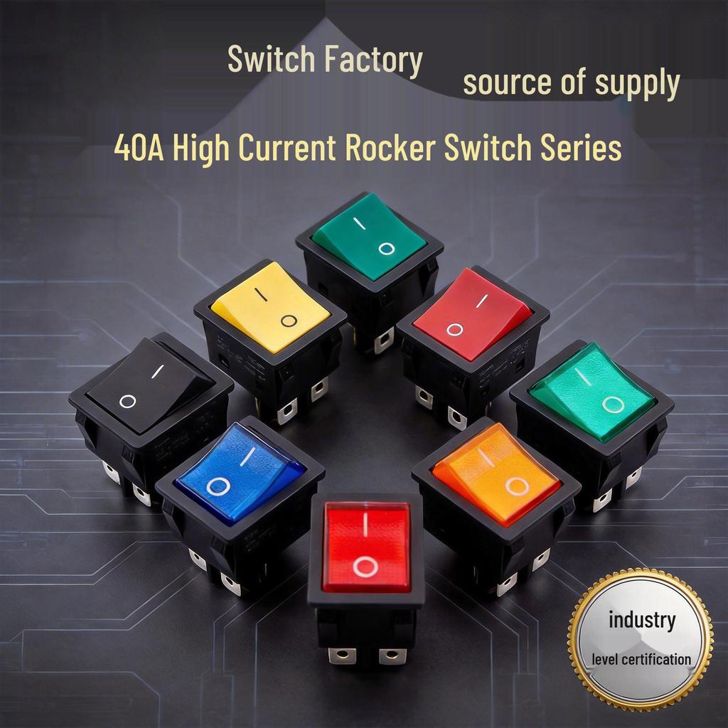 40A High-Power KCD4 Rocker Switch for Welding Machine with Light, Ship-Shaped, Four-Pin, Red/Green