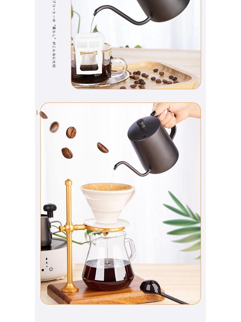 304 Stainless Steel Gooseneck Coffee Kettle with Wood Handle for Pour Over and Outdoor Use