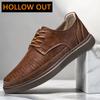 4.5cm Men's Height Increase Leather Loafers Lift Leather Breathable Comfortable Elevator Casual Shoes Hollow Out & All-Season
