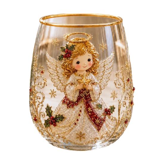 Bicchieri Unici per Feste di Natale 330ML Bicchiere d'Acqua in Vetro, Motivo Ghirlanda/Babbo Natale/Alce/Calze/Pupazzo di Neve Vetro Festivo Edizione Limitata Regalo