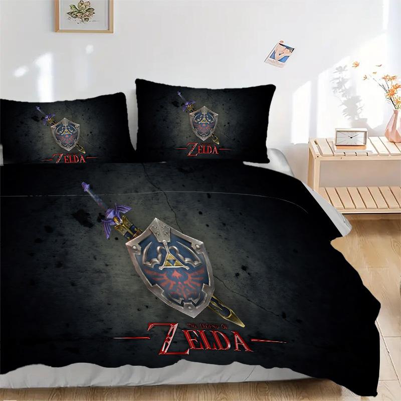 Legend Zelda Sword Shield Print 3Pcs Bedding Setduvet Cover With 2 Bedropillowcase Home Birthday Gift