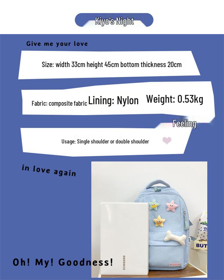 Japanese Style Cute and Versatile Waterproof Backpack for Junior High School Girls - Lightweight, Large Capacity