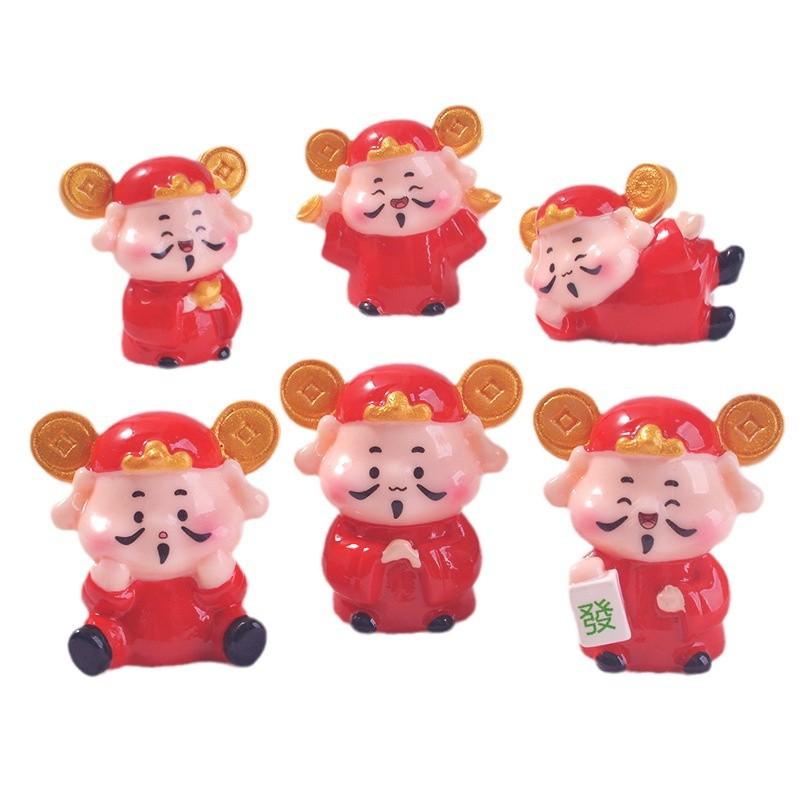 Cute Wealth God Home Desktop Ornament New Year Decoration Car Center Console Resin Handicraft