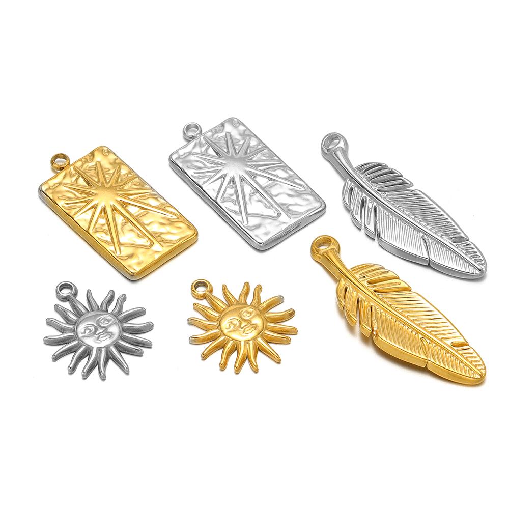 5Pcs Feather Tag Sun Flower Charms Gold Color Stainless Steel Pendants Necklace Earrings Making for DIYJewelry Findings Bulk