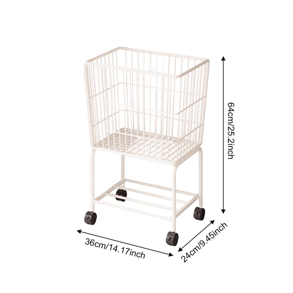 Movable Dirty Clothes Basket With Wheel Double-Layer Clothes Storage Trolley Storage Basket Bathroom Carbon Steel Clothes Basket
