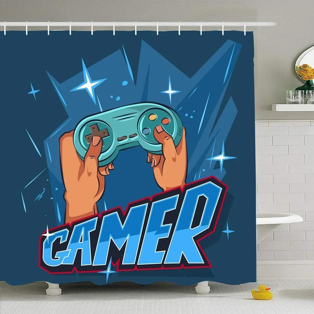 

Modern Gamer Shower Curtain Video Game Controller Bath Curtain Room Decor Bright Colorful Geometry Waterproof Bathroom Curtains W90xH180cm