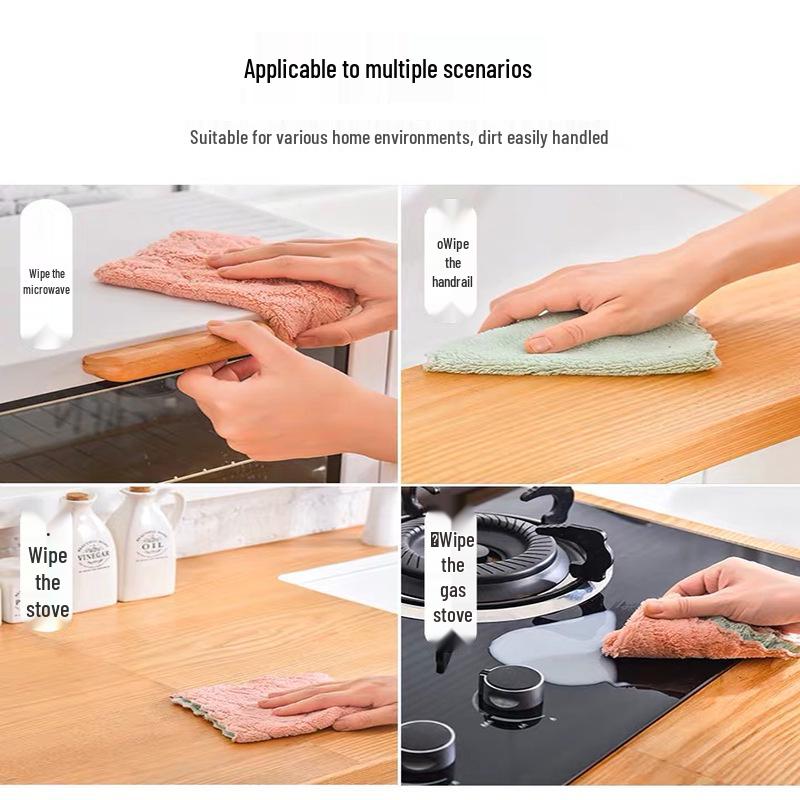 Thickened Coral Fleece Scouring Pad: Absorbent, Non-Stick Oil Kitchen Cleaning Cloth