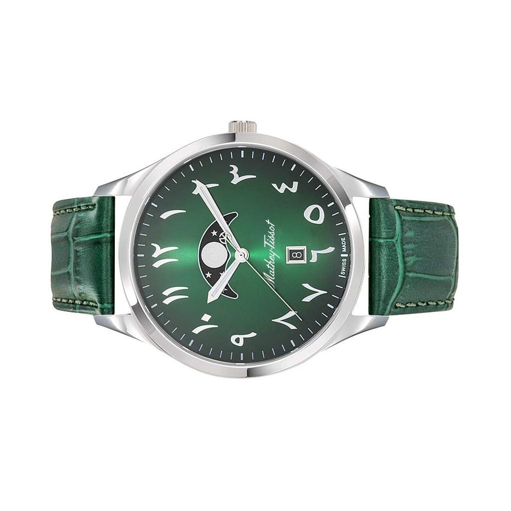 Mathey-Tissot Urban Moon Leather Strap Green Arabic Dial Quartz H411ALPEV Men's Watch