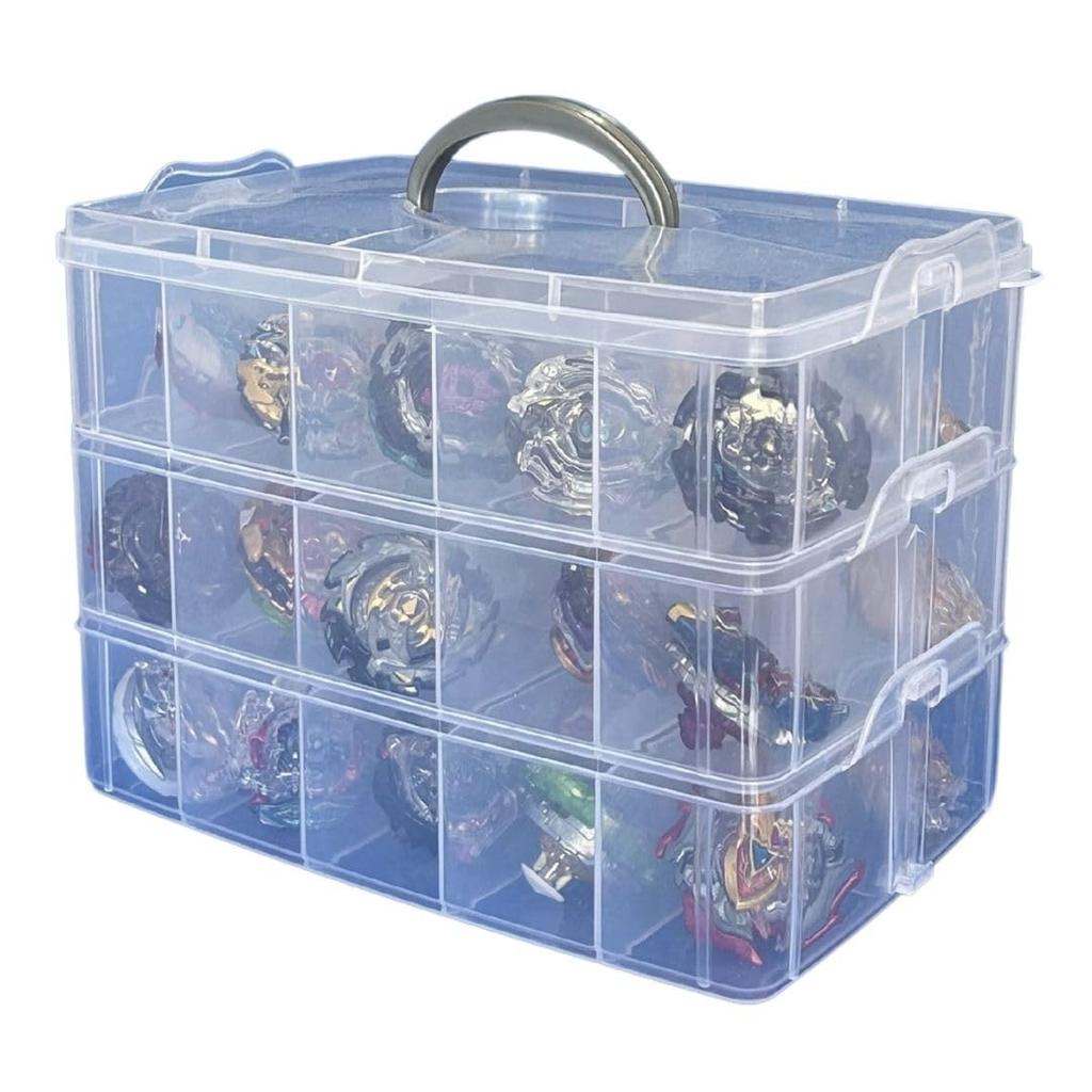 Beyblade Storage Case from Kurashino Shoten, 2025 Edition! Thickened! Holds 30 Beyblade Parts, Clear, and Perfect for Miniature Cars