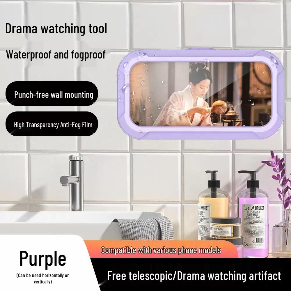 Wasserdichter, beschlagfreier Wand-Handyhalter, drehbare Box für Badezimmer und Küche zum Streamen.