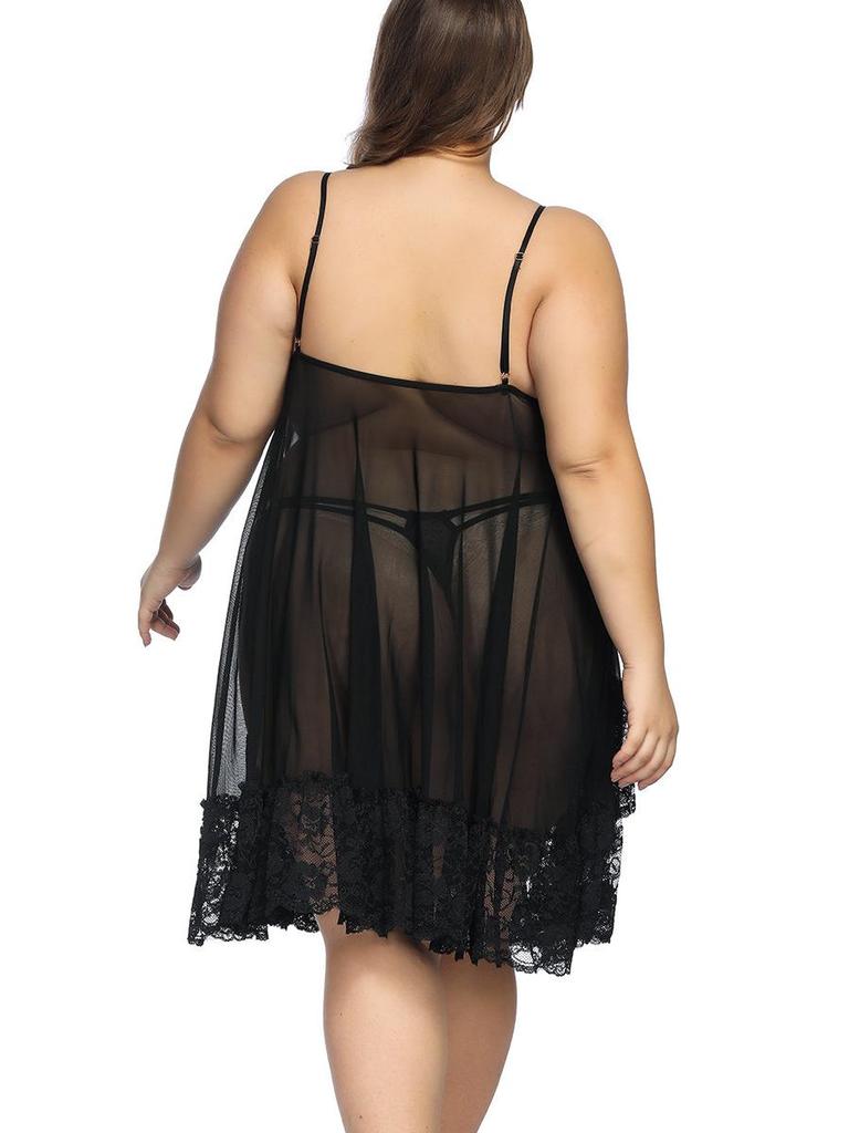 Camisón Transparente de Encaje Europeo y Americano para Mujer de Talla Grande