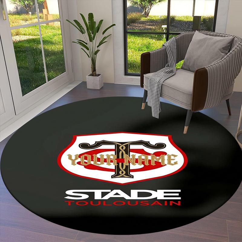 Stade Toulouse Crest Custom Name Round Area Rug Carpet Rug For Living Room Bedroom Sofa Playroom Decor Nonslip Floor Mat
