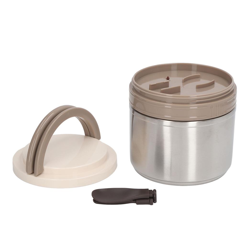 304 Edelstahl Breidose Tragbarer Runder Isolierter Lunchbehälter Warmhaltebehälter mit Löffel für Studenten 0,8L