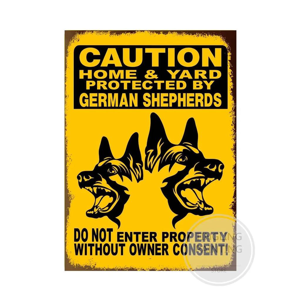 1pc Warning Dog Metal Tin Signs Vintage Poster Beware Of Dog Retro Sign Wall Stickers For Garden Family House Door Decoration