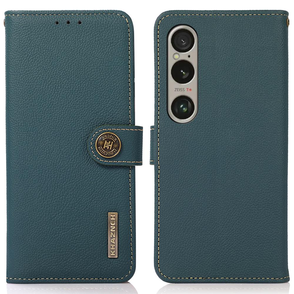 KHAZNEH For Sony Xperia 1 VI Case Wallet RFID Blocking Genuine Cow Leather Phone Cover