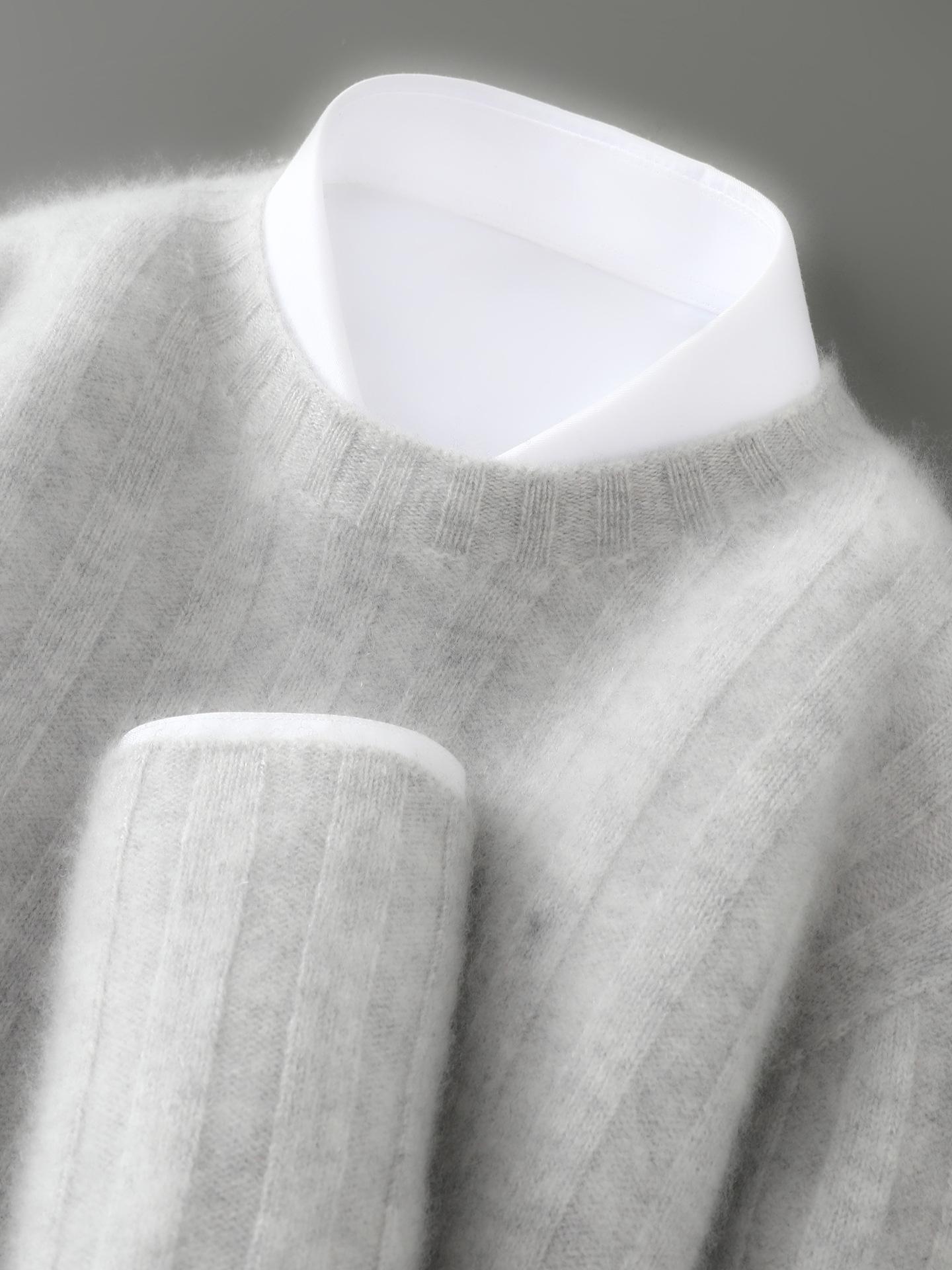 Men s Thickened Round Neck Wool Sweater - Striped Knit Business Casual Base Layer XXXL