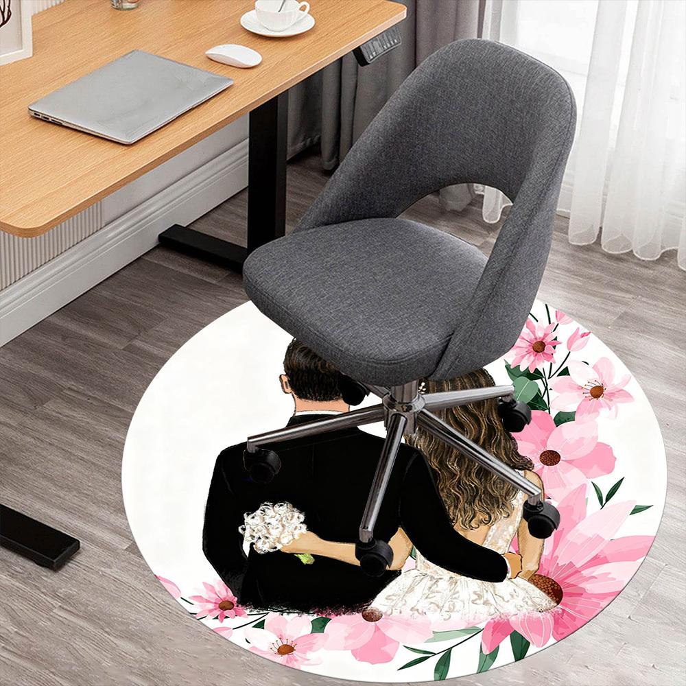 1pc wedding couple Round Chair mat office Area Rug - Non-Slip, Floor Mat for Office, Bedroom, Ideal home decor gift c0112016