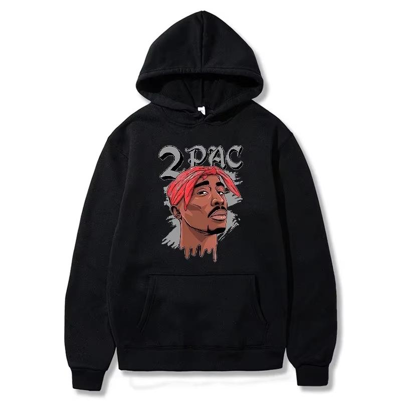Hot Sale 2PAC Tupac Hip Hop Portrait Print Hoodie Rapper Vintage Streetwear Unisex Pullover Sweatshirt Loose Cozy and Versatile
