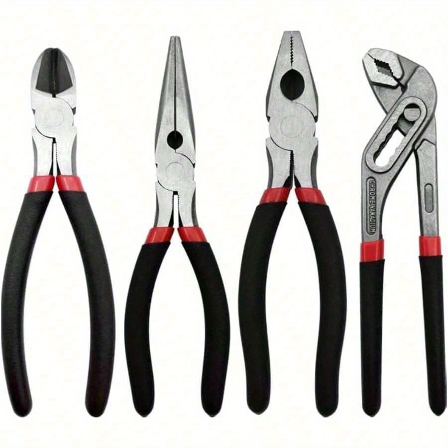 4 Pack 8 Inch Multi Tool Pliers, Cr-V Combination Pliers Set, Including Groove Joint Plier, Diagonal Cutting Plier, Needle Nose Plier, Linesman Plier