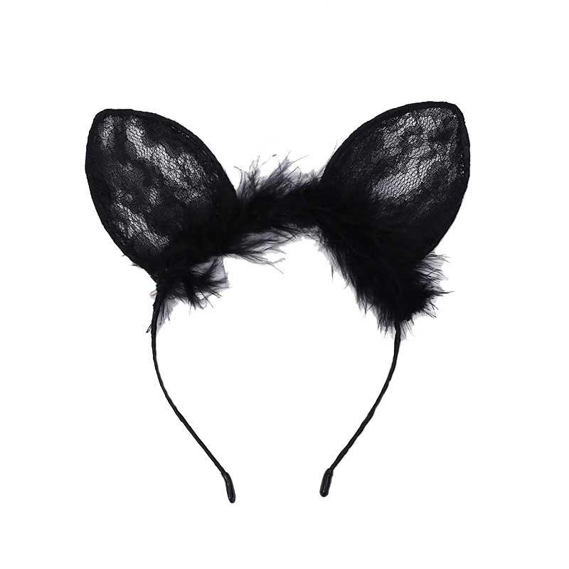 Rabbit Ears Headband Cosplay Short Hairy Hair Accessories Lace Edge Headband Adult Pressure Hairpin Headgear Female