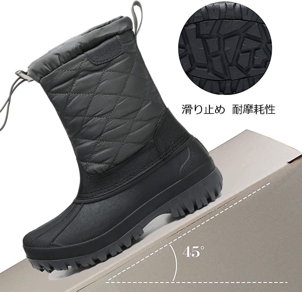 Snow Winter Short Boa Adjustable Gray CM [JSWEI] Boots, Boots, Lightweight, Warm, Down-filled Material, Drawstring, Waterproof, Water-repellent,