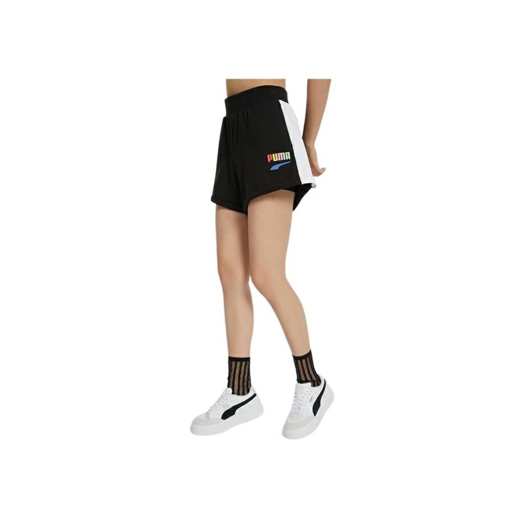 Puma Logo Print Sports Spliced Knit Shorts Women Bottoms Black 534119-01