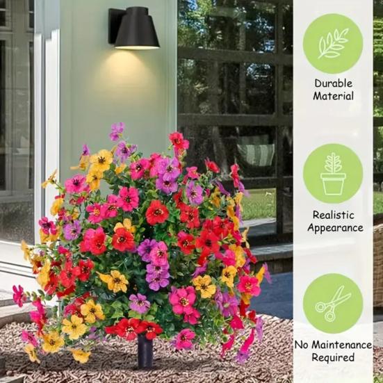 Künstliche Petunienblume für den Außenbereich 56 cm UV-beständige Fake-Büsche Kugelform Buchsbaum-Imitat Realistische Kunstblume mit Stab für Veranda Garten Hof