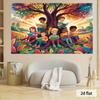 2D Flach, Kinder lesen unter buntem Baum Herbstlaub Naturerziehung Illustration Wandteppich Kinderzimmer Klassenzimmer Dekor Skurril