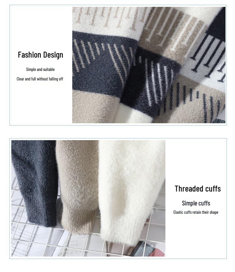 Herren Nerz Samt Fleecefutter Kaschmirpullover - Warmer lockerer Winterpullover mit halbem Stehkragen