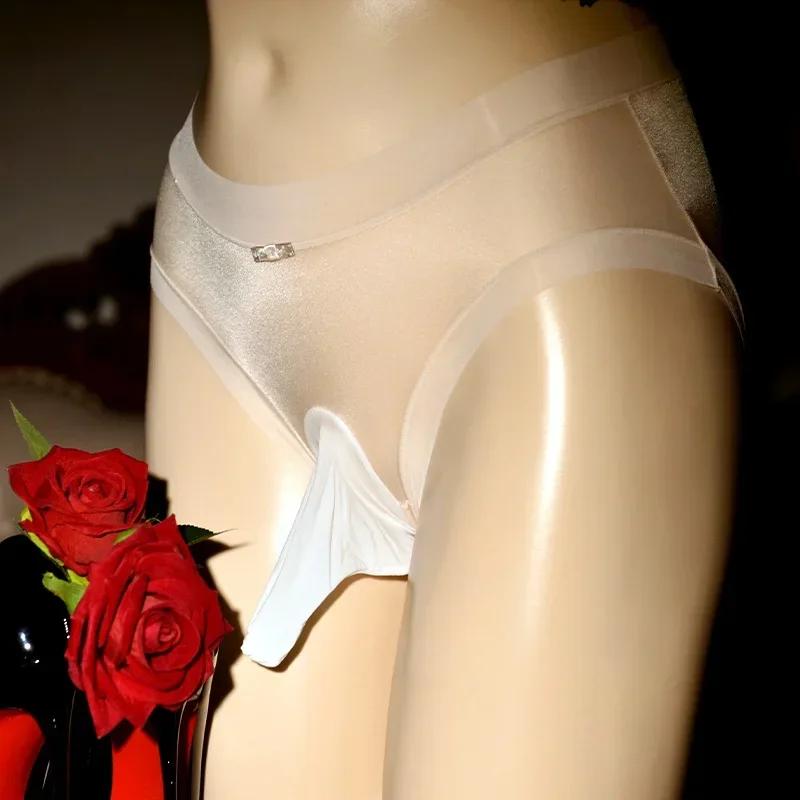 Men Lace Silky Sissy Peni Sleeve Underwear Men'S Briefs Underpants Breathable Transparent Quick-Drying Glossy Ice Silk Panties