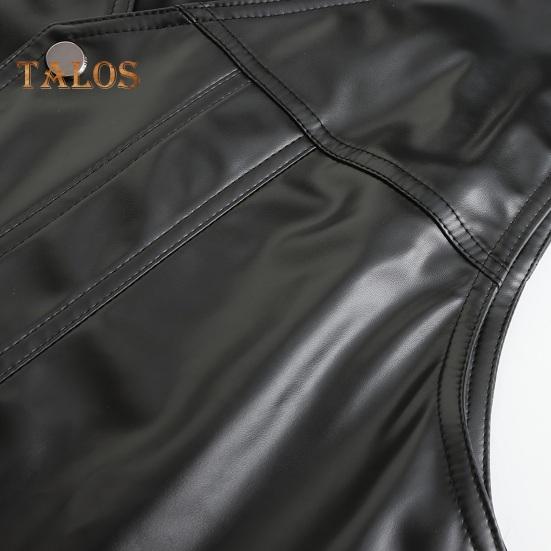 Pánská vesta z umělé kůže s výstřihem do V bez rukávů Slim Fit Jednořadá vesta Kabát s kapsami Jednobarevná vesta