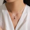 Rhodium Plated Women's Trendy Link Chain S925 Sterling Silver Sapphire Blue Water Drop Zircon Pendant Necklace