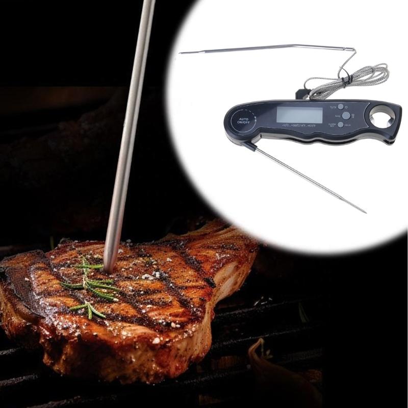 Brief Flexible BBQ Thermograph Twin Wear Resistant Probes Instantaneous Read LCD Screen for Outdoor Cooking