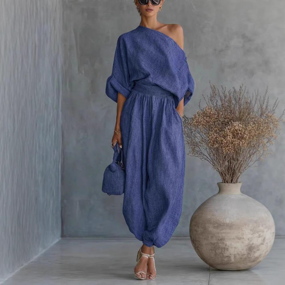 Novo Conjunto Casual Solto de Perna Larga: Top Casual e Calça Lanterna
