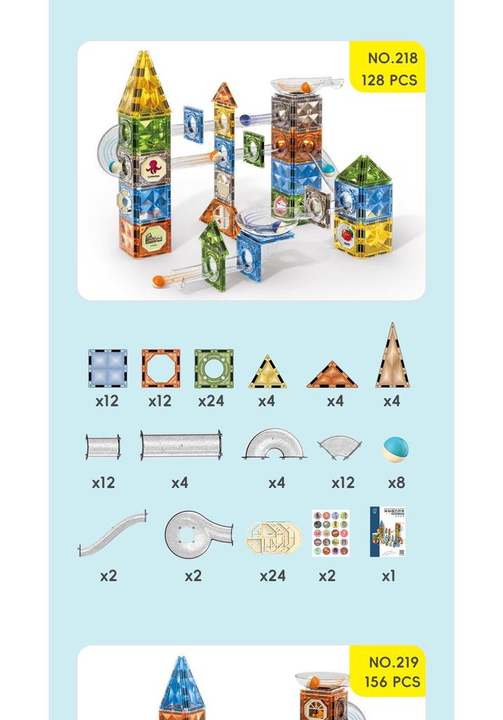 Digefei Magnetic Building Blocks: Educational Diamond Drill, Roller Ball Track, Colorful Lights, Strong Magnet, Pipe & Surface Sheets.